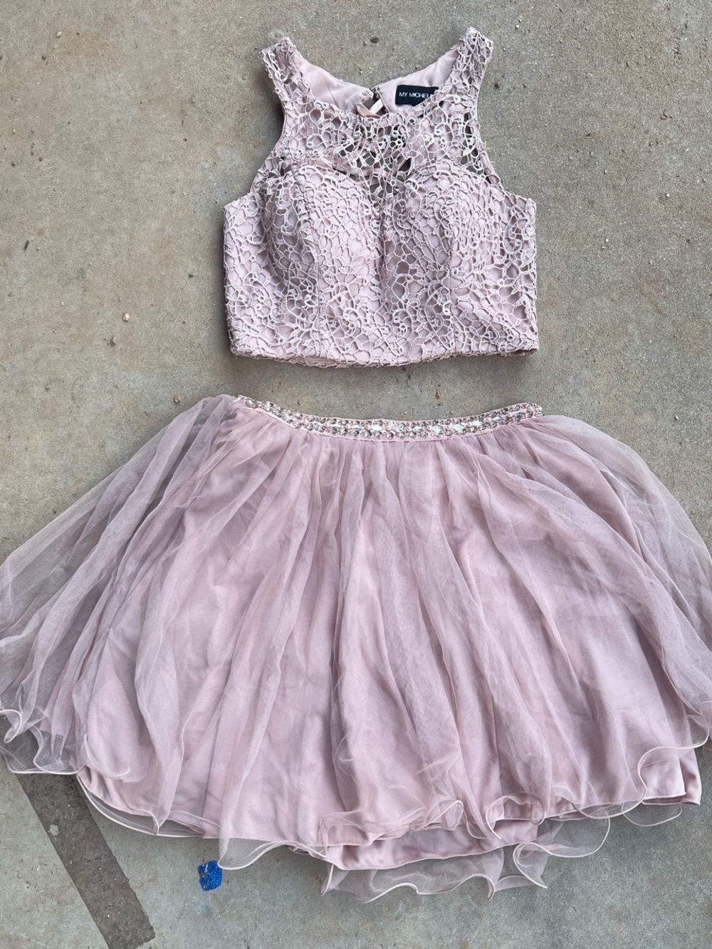 My Michelle Dusty Rose Lace Crop Top & Tulle Skirt Two-Piece Dress